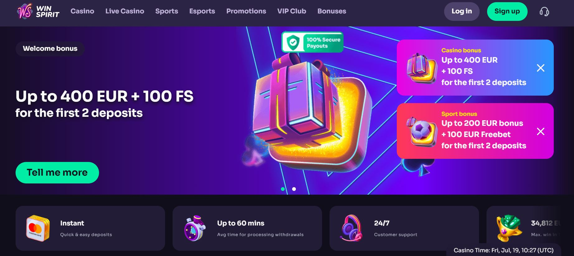WinSpirit – Homepage del casinò